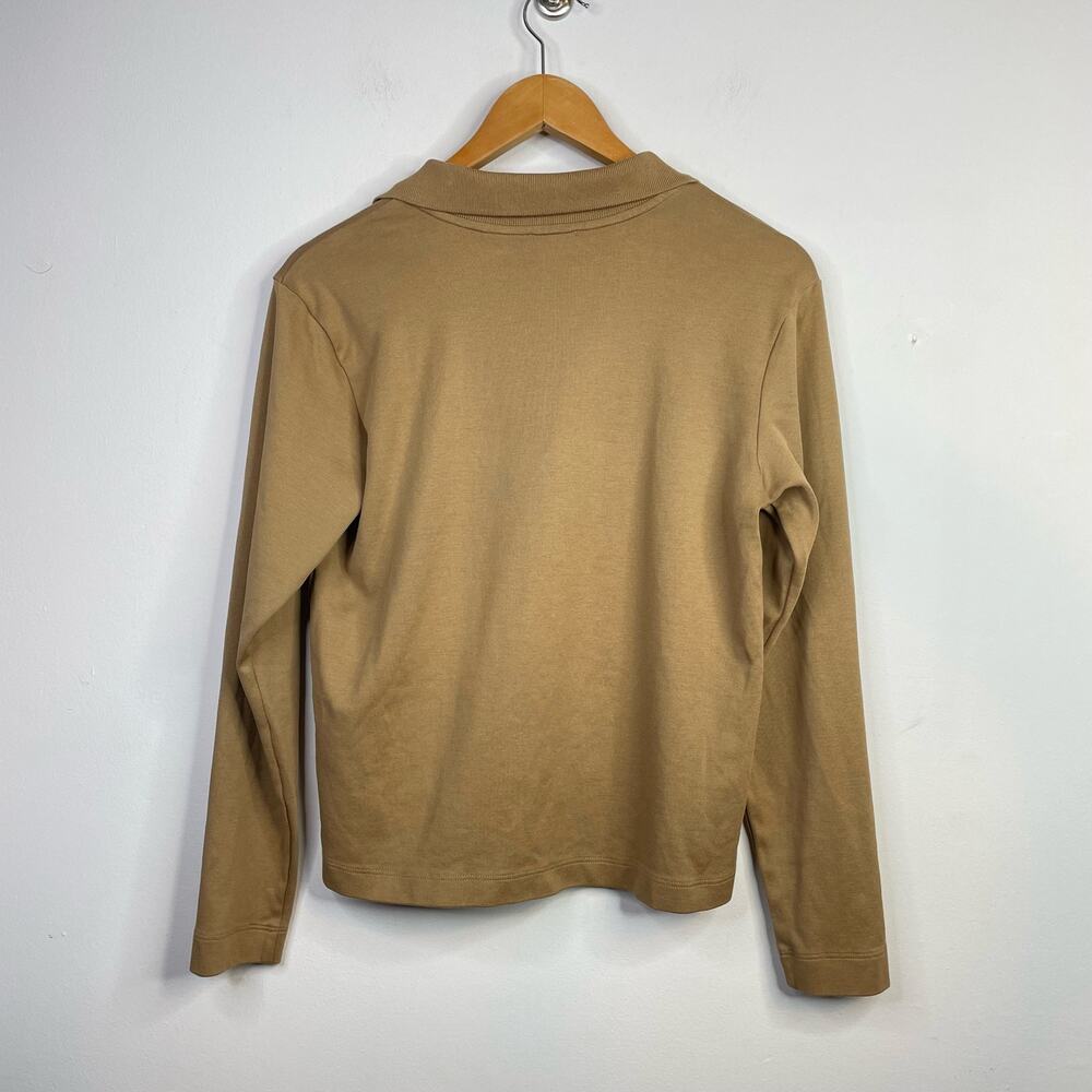 AYR Franny Pima Cotton Knit Classic Polo Shirt Top Camel Tan Chipwich Womens M - Picture 8 of 12